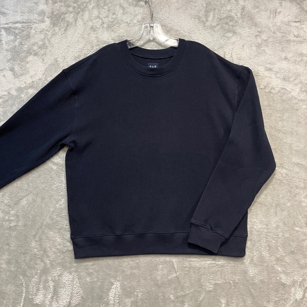 Gap Waffle Knit Shirt Mens Large Navy Blue Thermal Crewneck L 2552